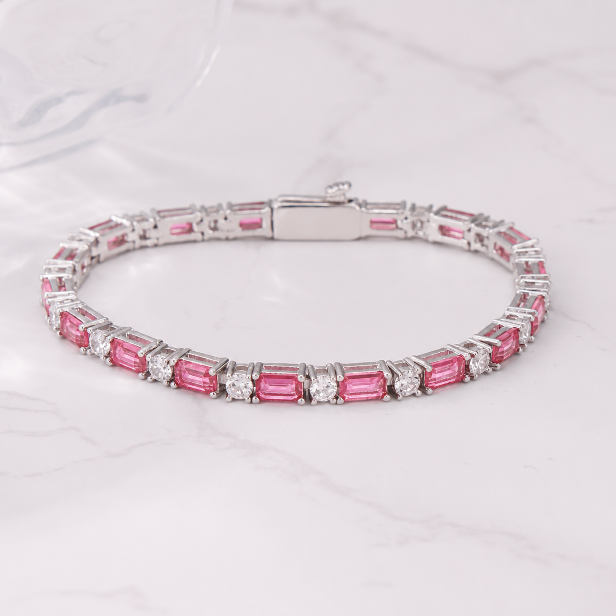 Pink Baguette Tennis Bracelet
