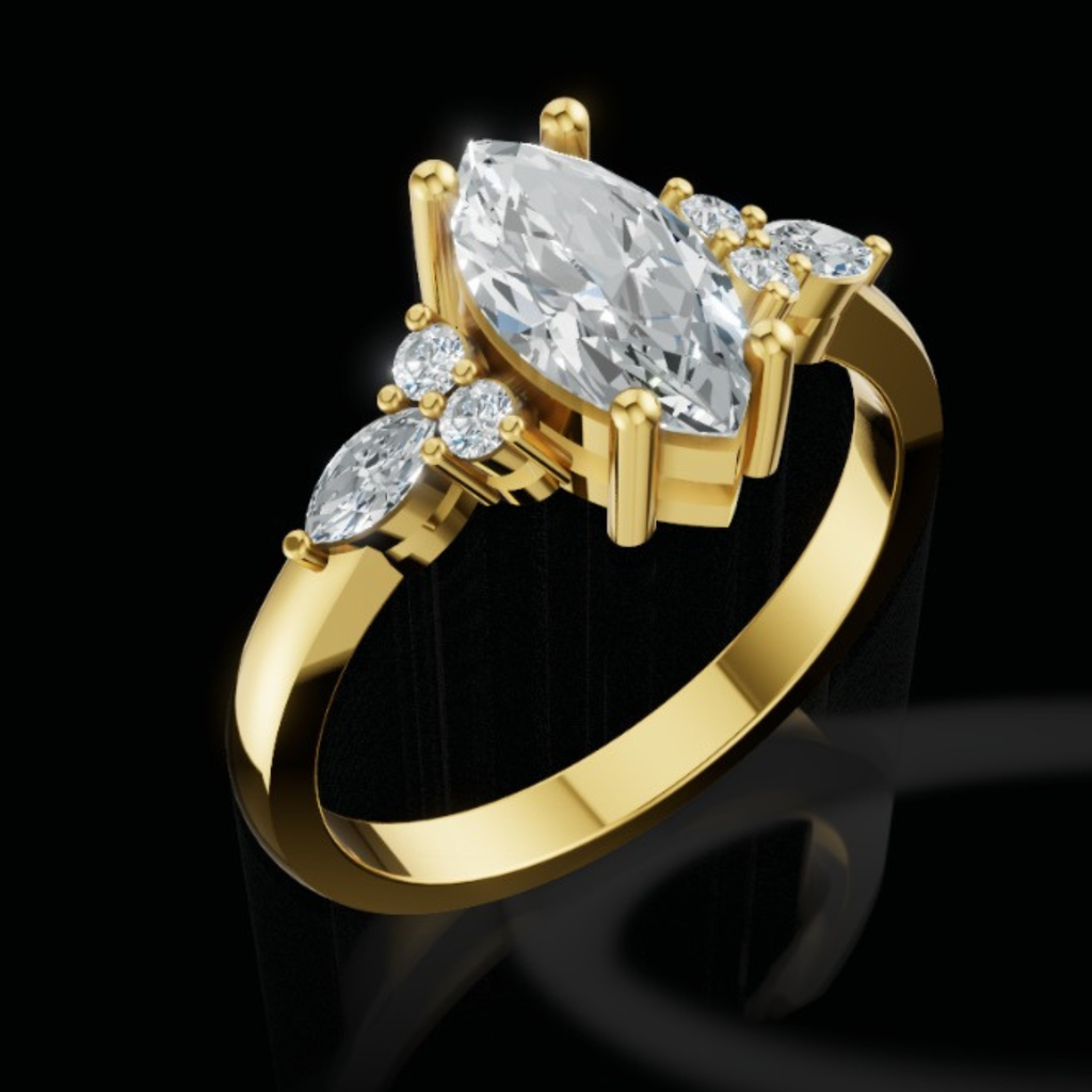 Golden Navette Trio Ring
