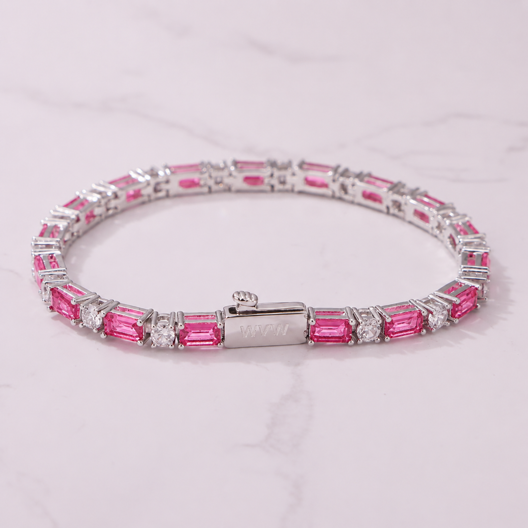 Pink Baguette Tennis Bracelet