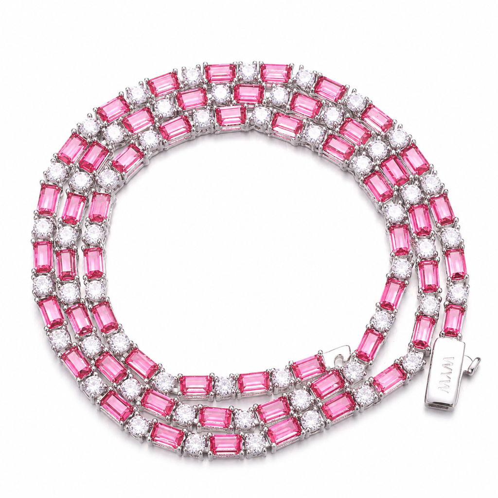 Pink Baguette Tennis Chain