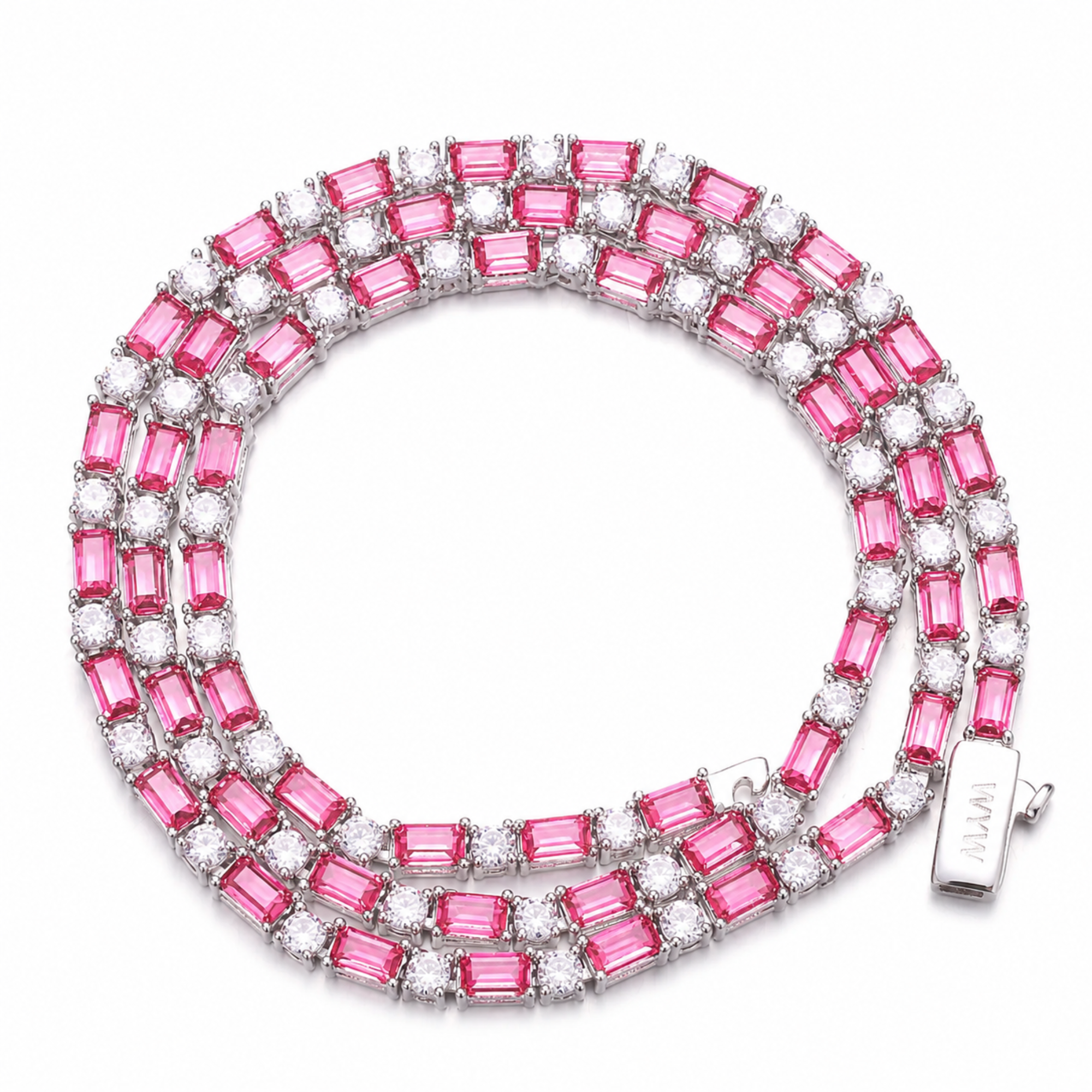 Pink Baguette Tennis Chain