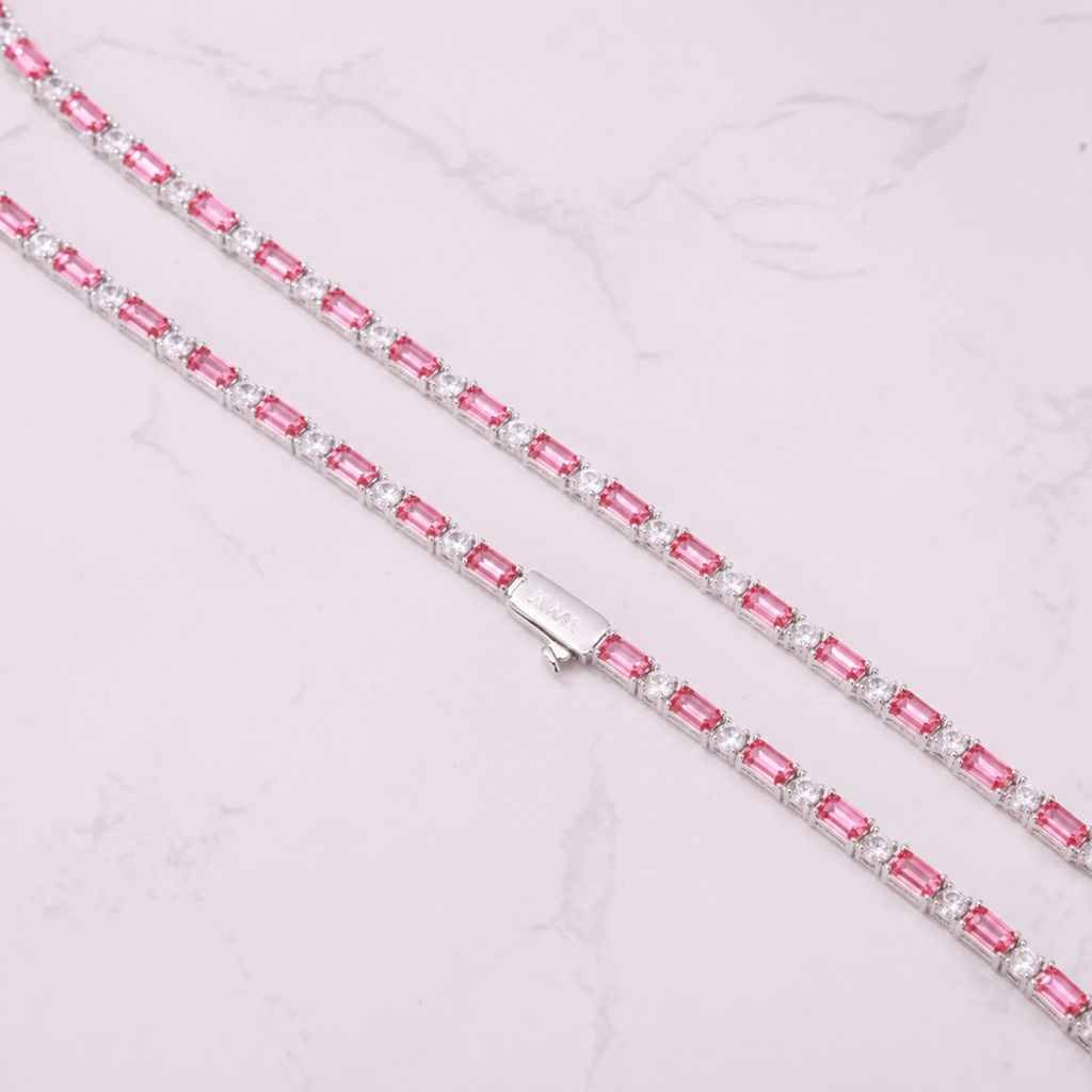Pink Baguette Tennis Chain