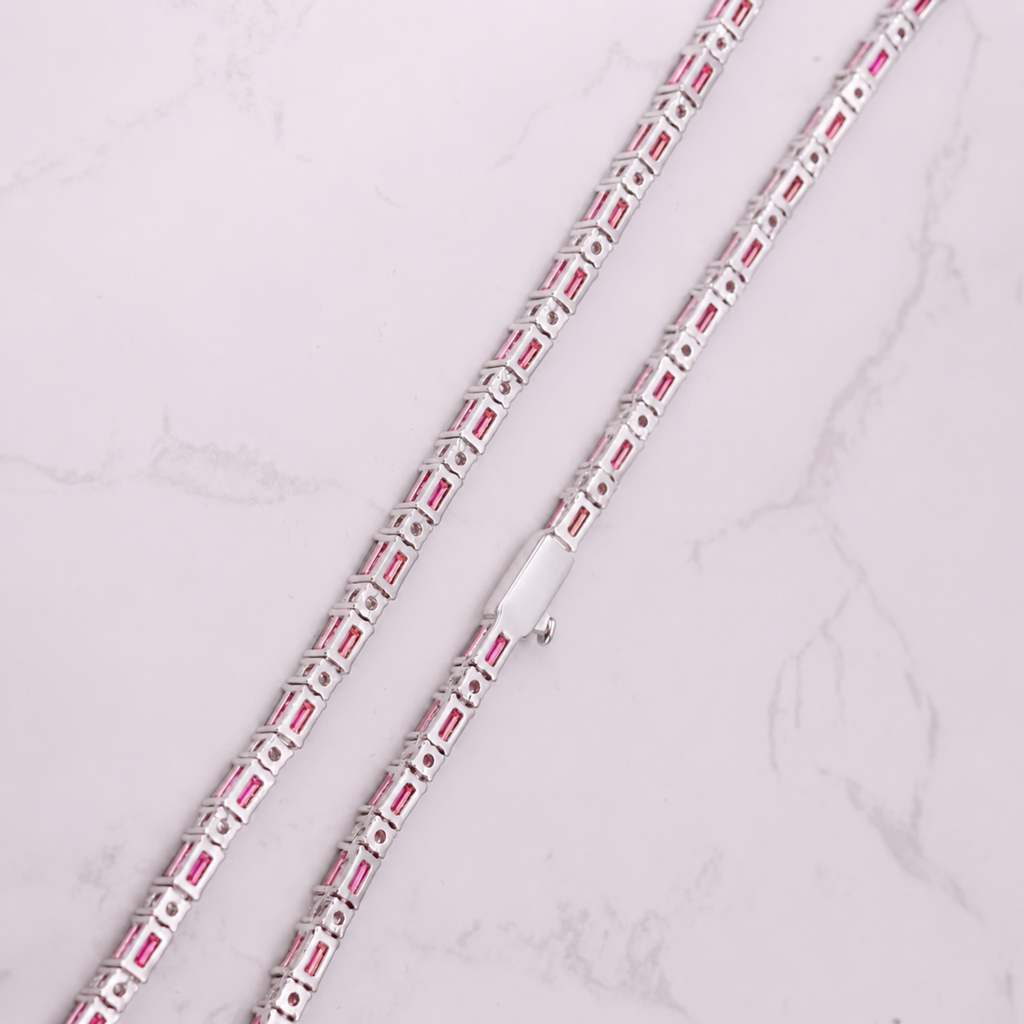Pink Baguette Tennis Chain