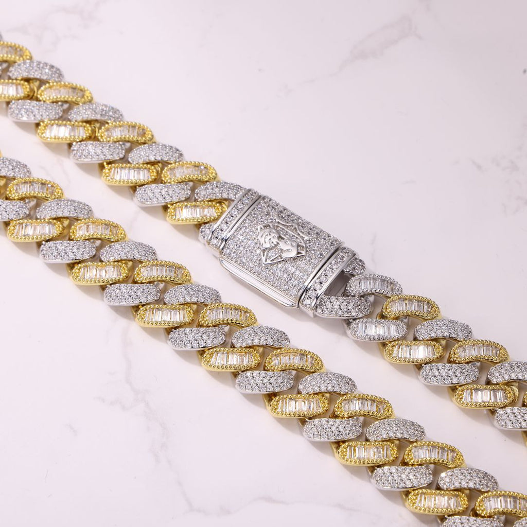 14MM Baguette & Diamond Two Tone Chain